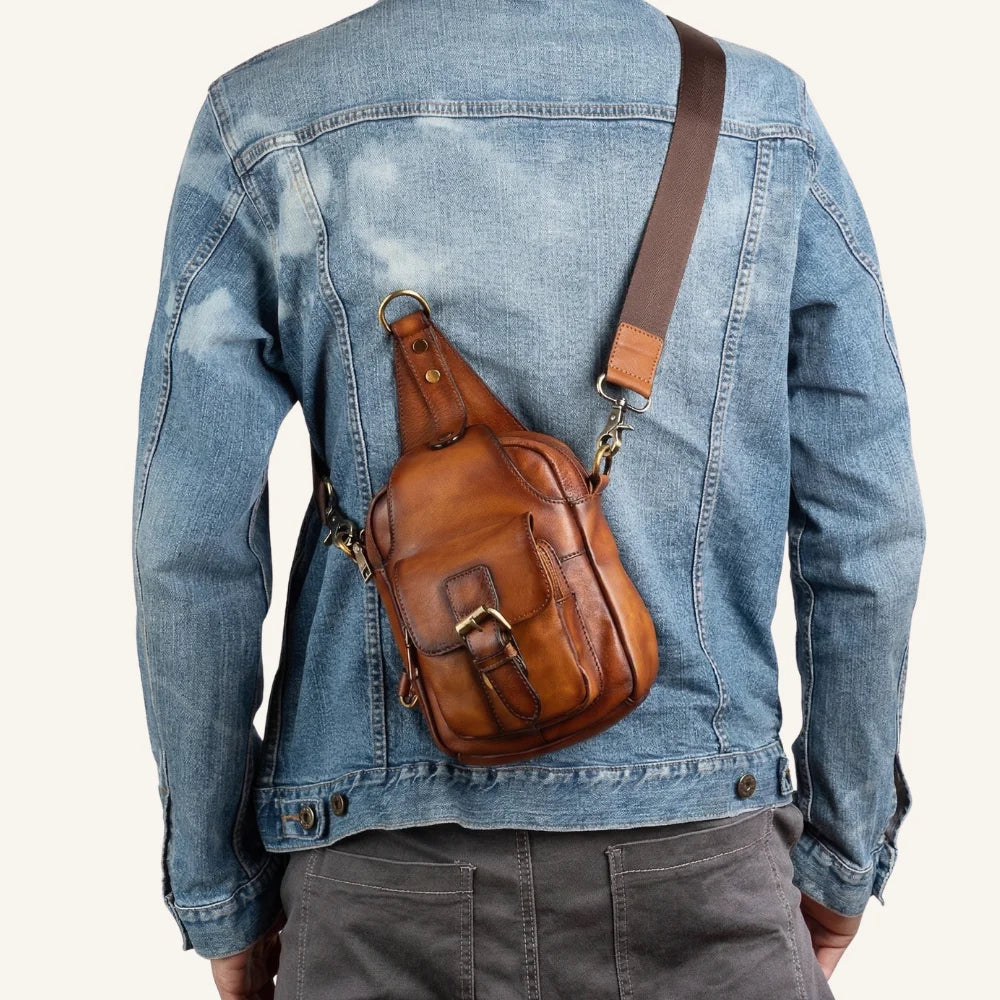 démo sac bandoulière homme cuir camel vintage