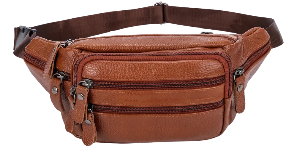 produit sac banane cuir marron multipoches Image