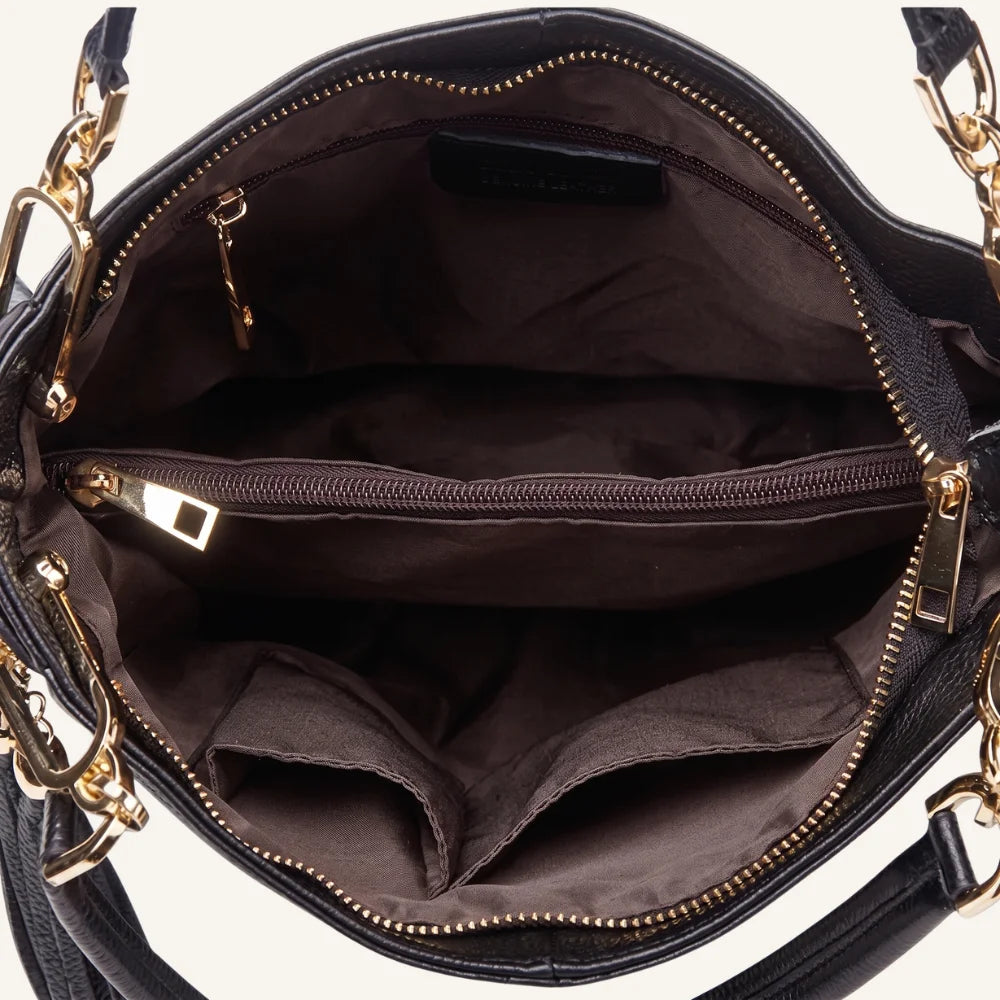 sac à main bandoulière cuir noir ouvert
