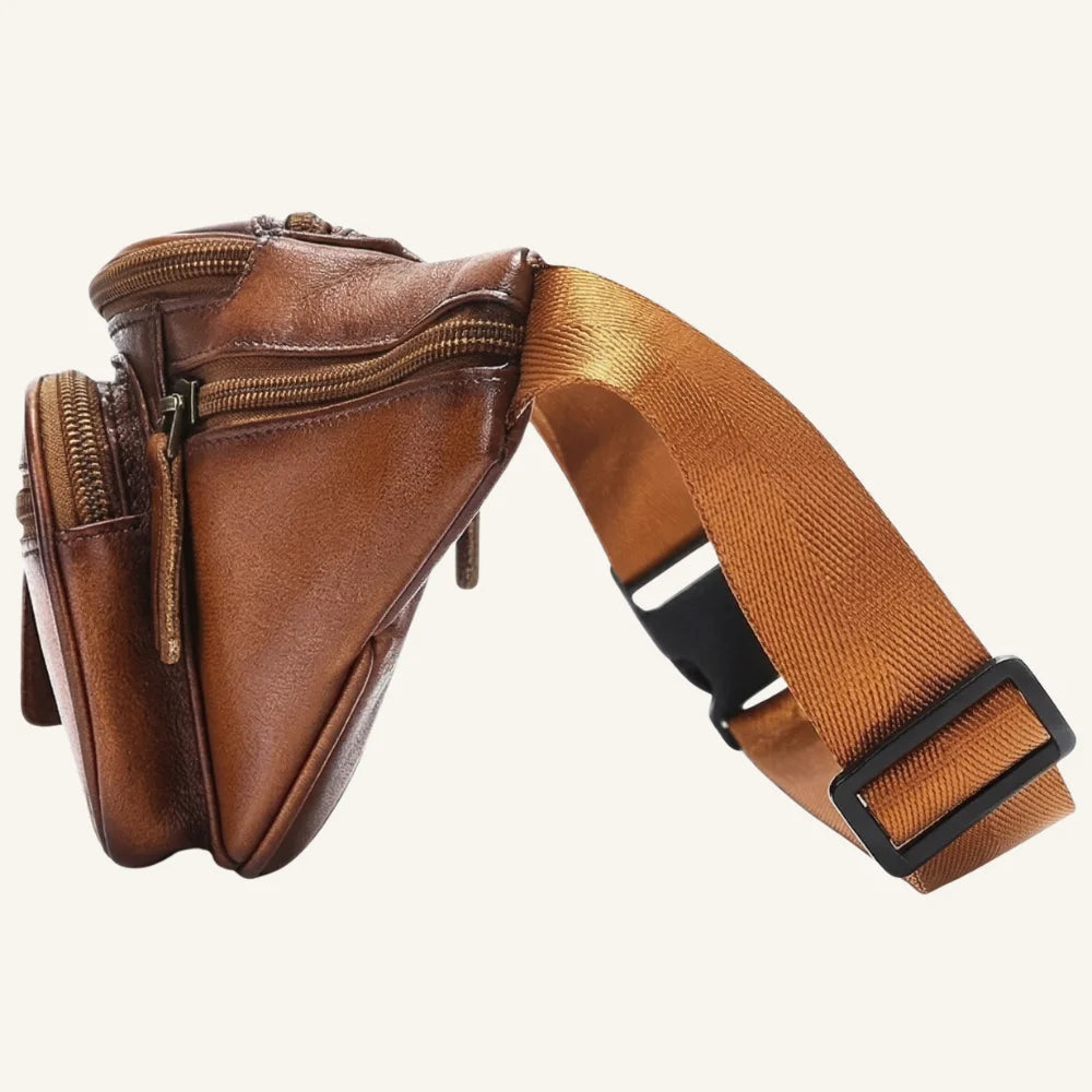 sac banane cuir camel vintage coté