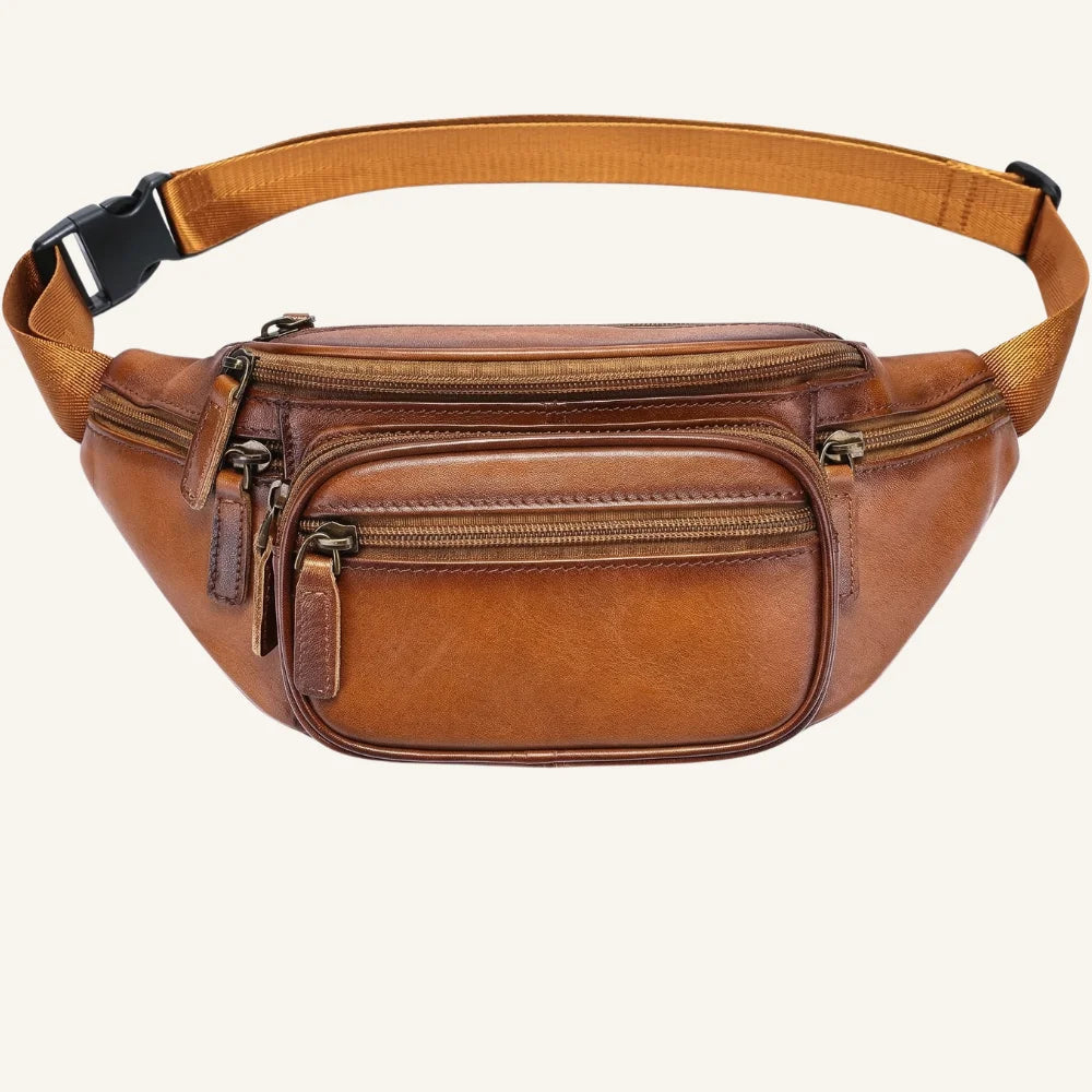 sac banane cuir camel vintage