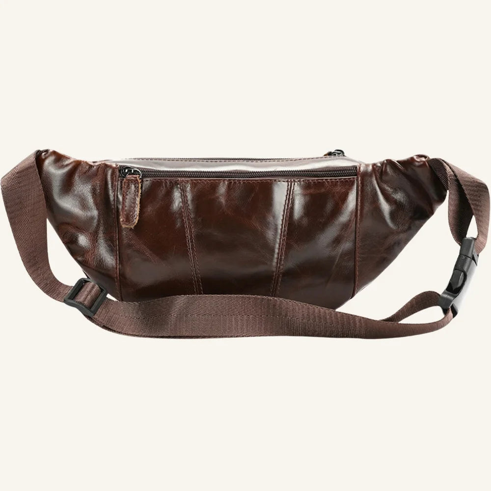 sac banane cuir marron brillant arrière