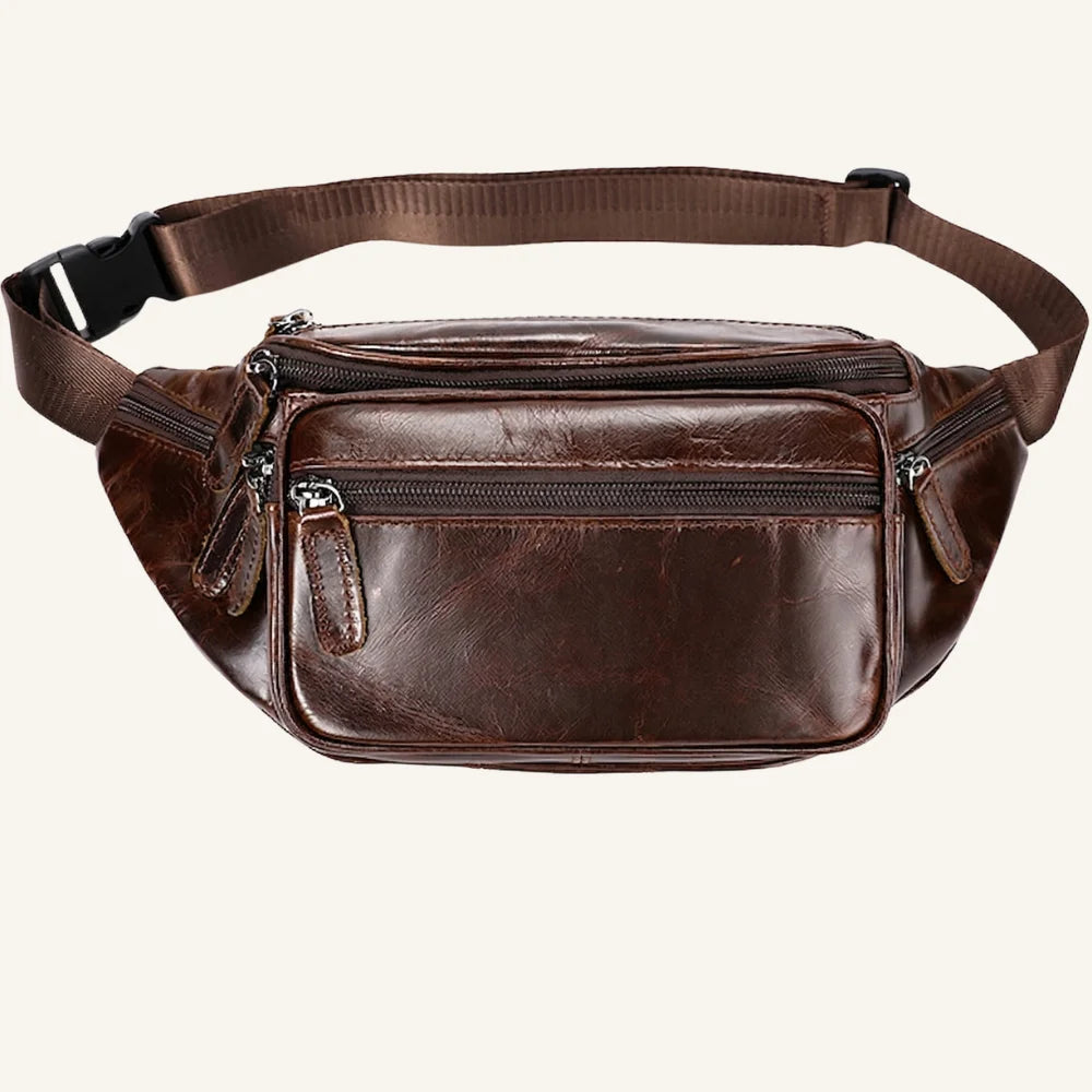 sac banane cuir marron brillant