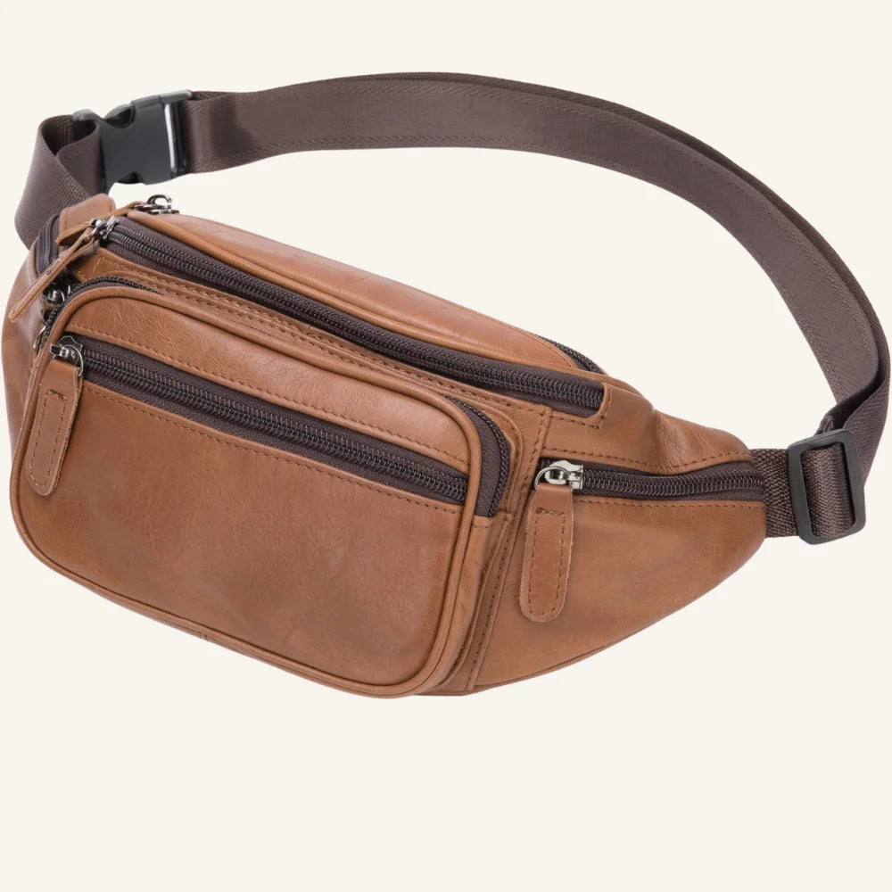 sac banane cuir marron côté