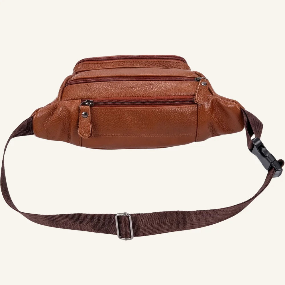 sac banane cuir marron multipoches arrière