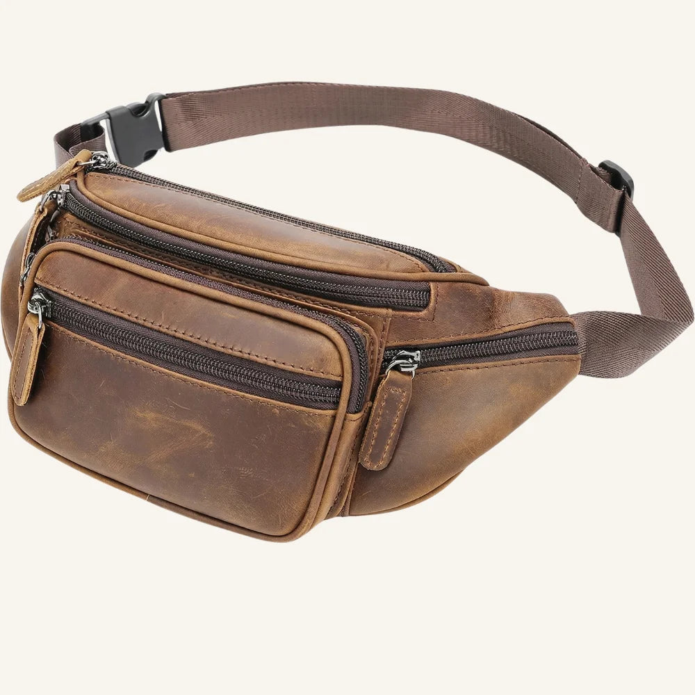 sac banane cuir marron vintage côté