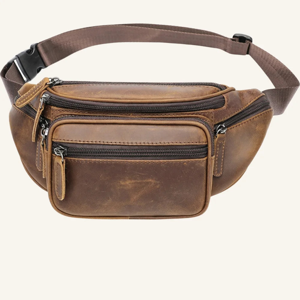 sac banane cuir marron vintage