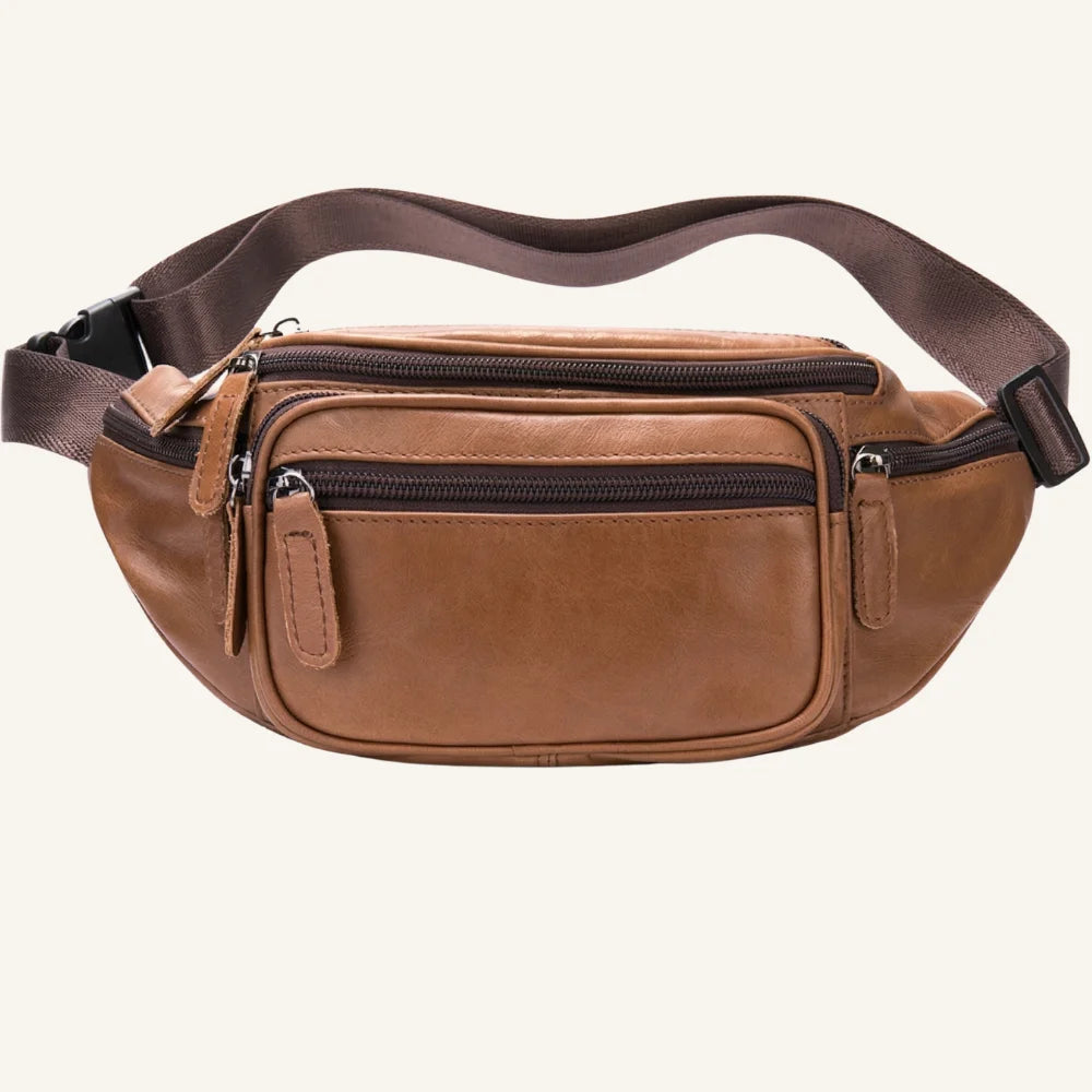 sac banane cuir marron