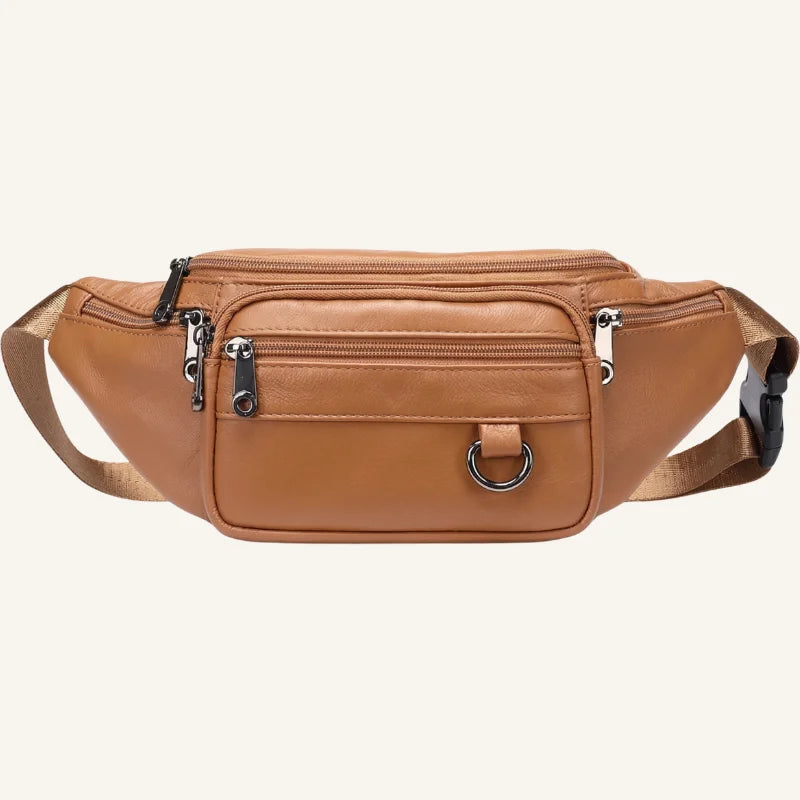 sac banane cuir multipoches camel