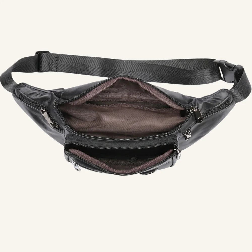 sac banane cuir multipoches dessus