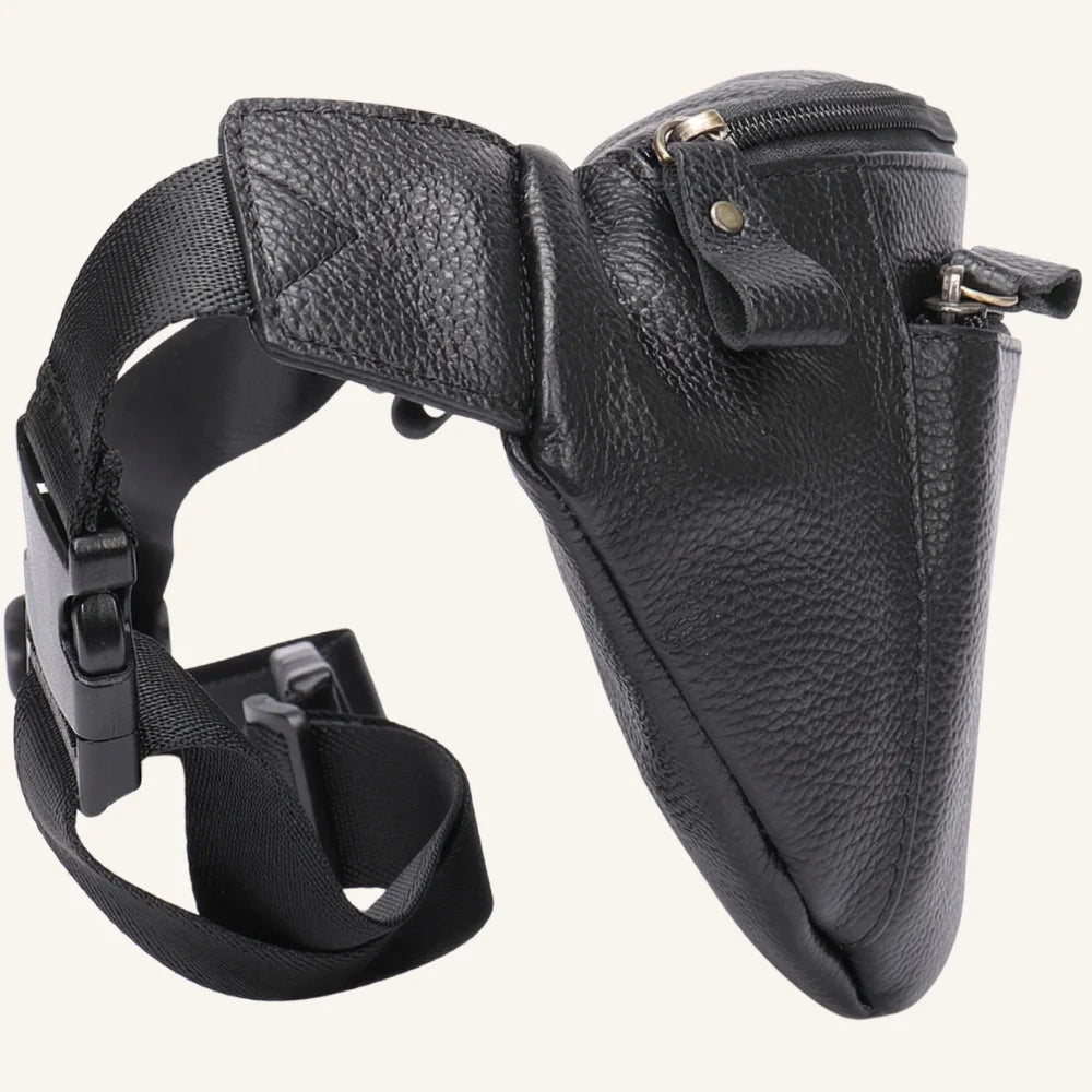 sac banane cuir noir grainé côté