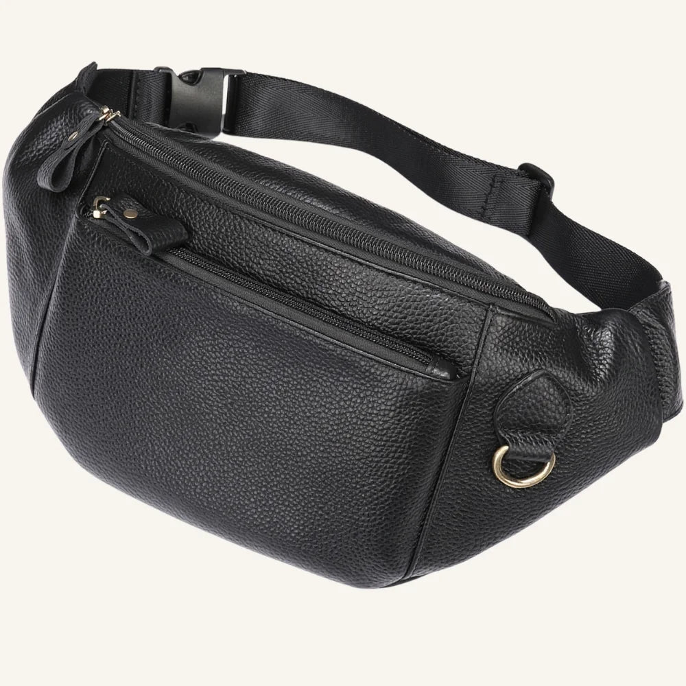sac banane cuir noir grainé