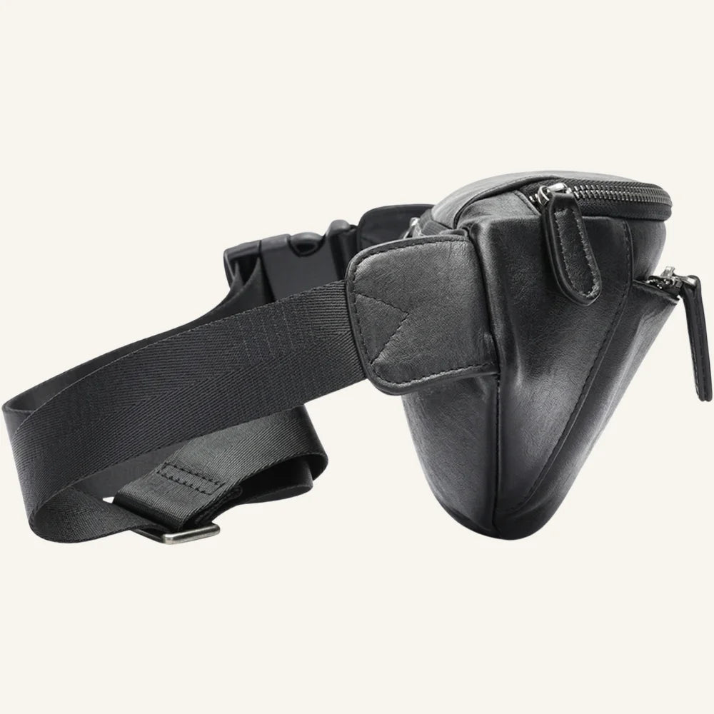 sac banane cuir noir souple côté