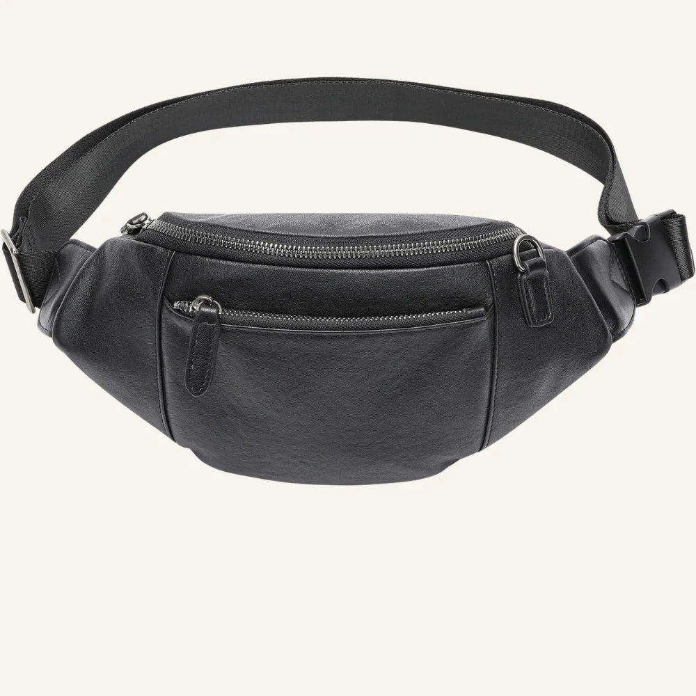 sac banane cuir noir souple