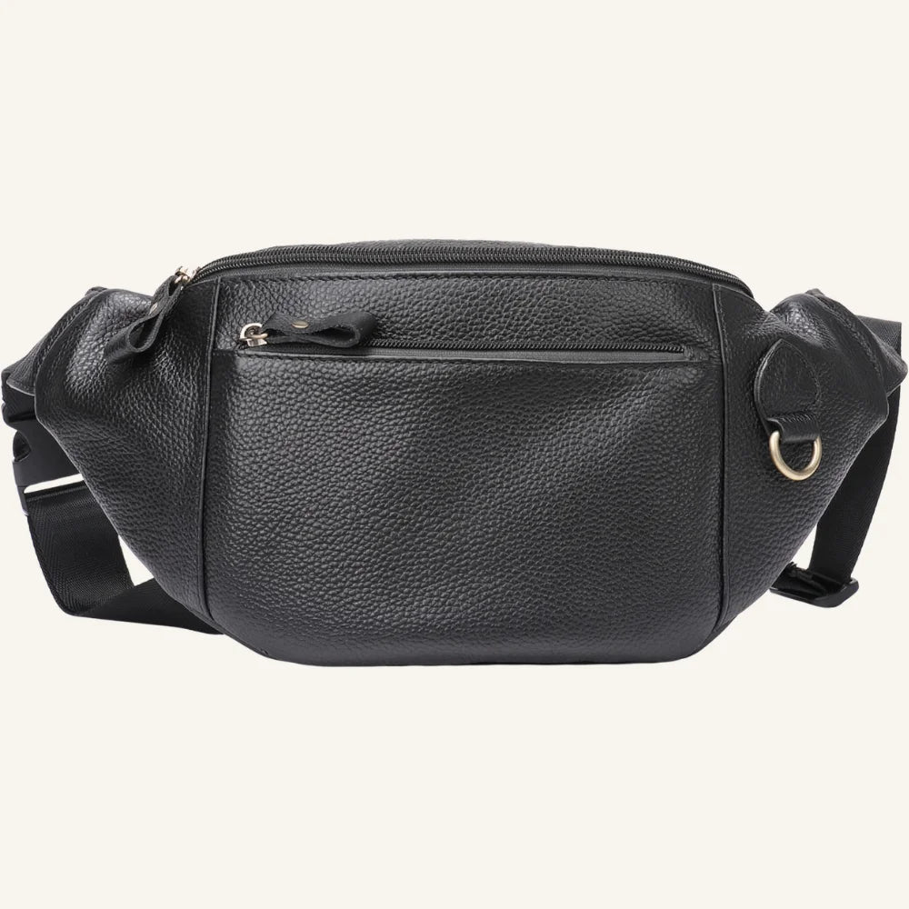 sac banane cuir noir