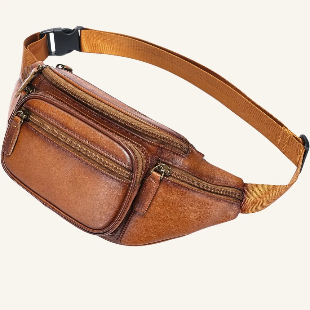 sac banane en cuir camel vintage