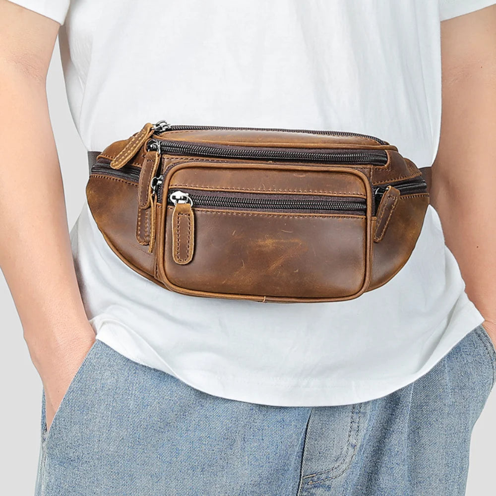 sac banane en cuir marron vintage