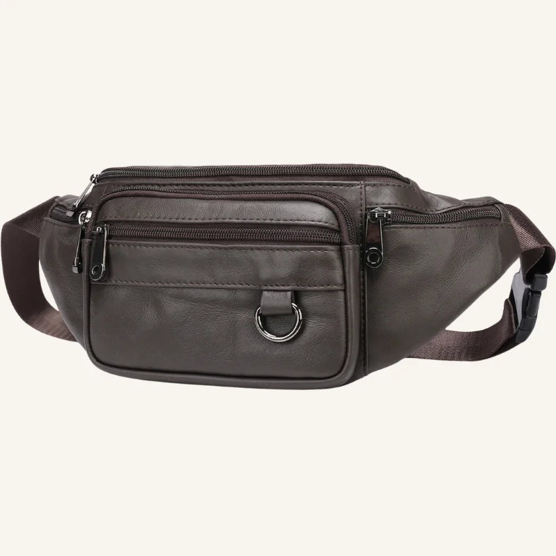 sac banane en cuir multipoches marron