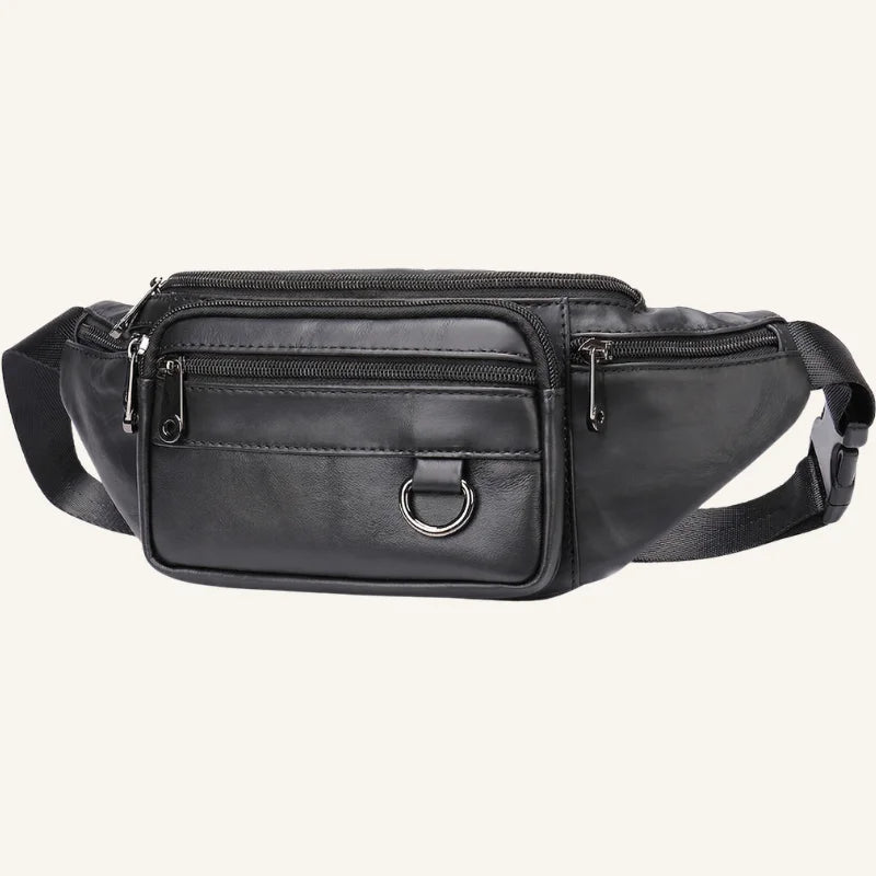 sac banane en cuir multipoches noir