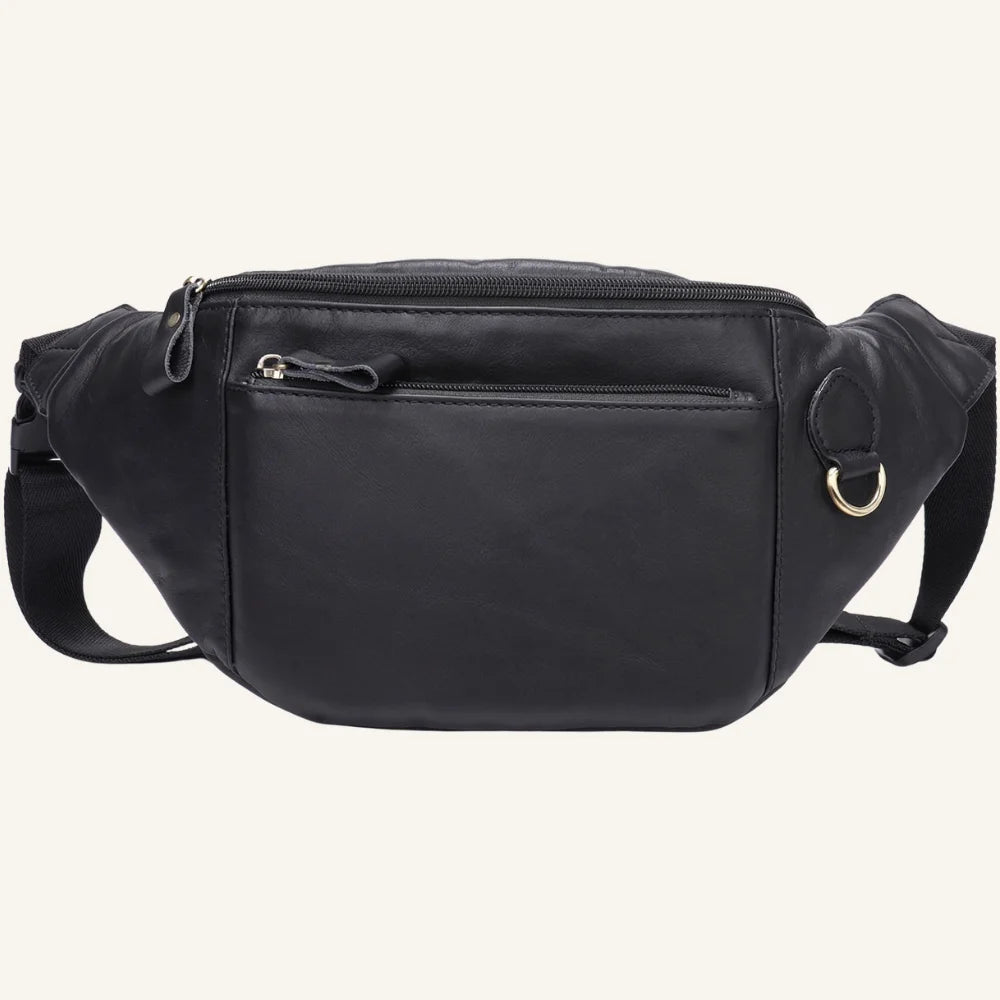 sac banane en cuir noir