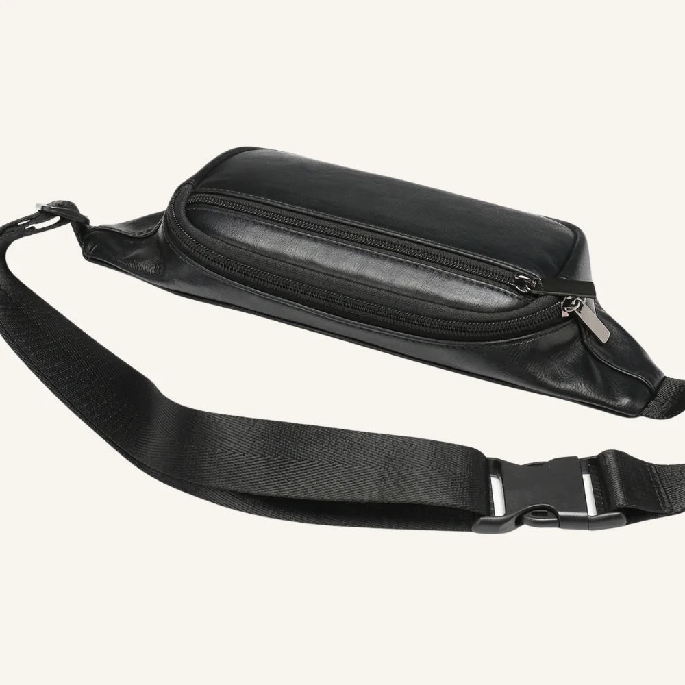 sac banane noir cuir de mouton dessus