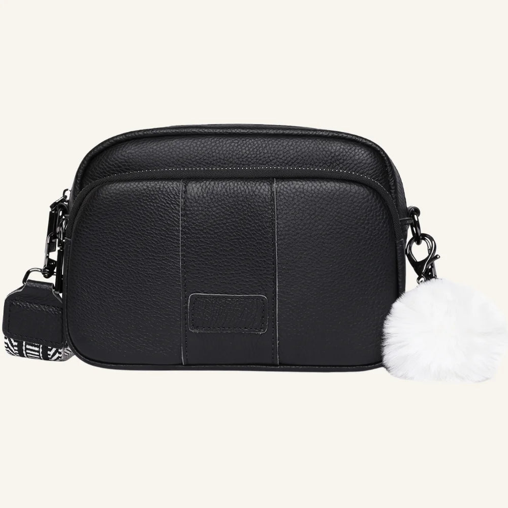 sac bandoulière cuir et pompon