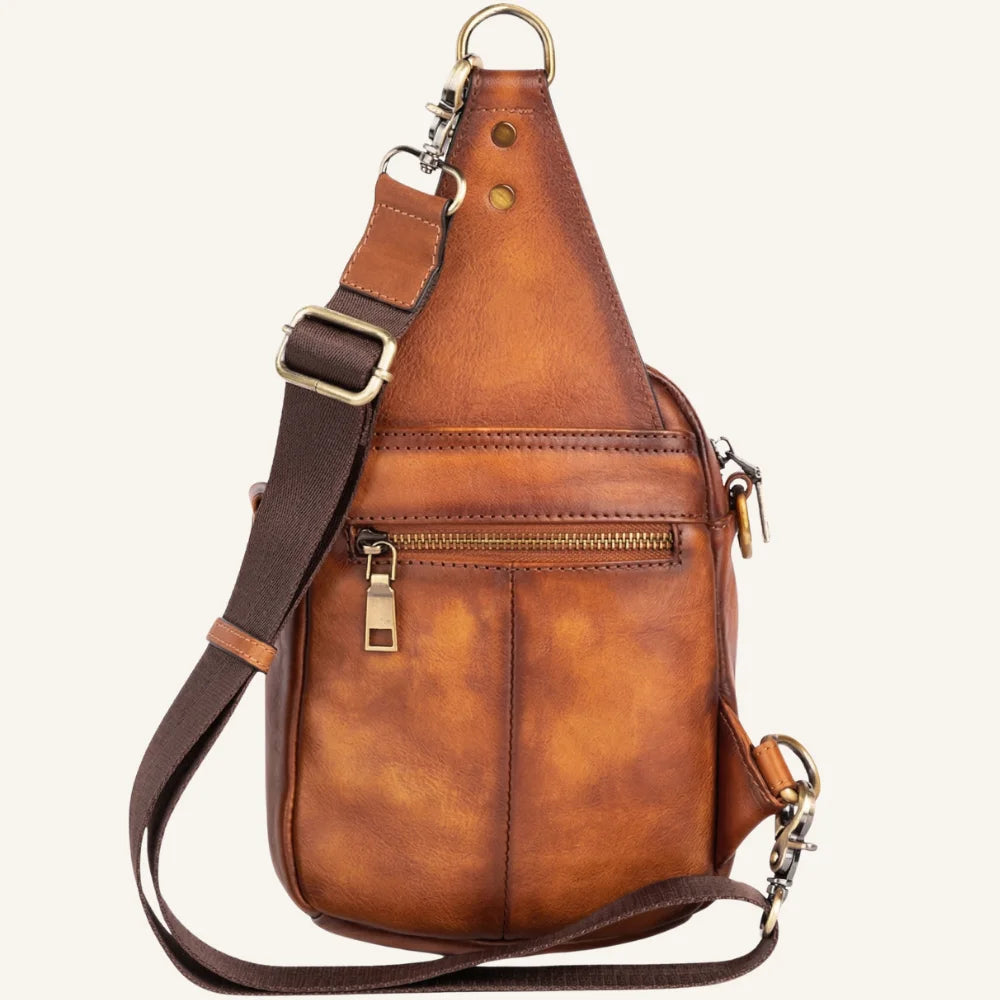sac bandoulière homme cuir camel vintage arrière