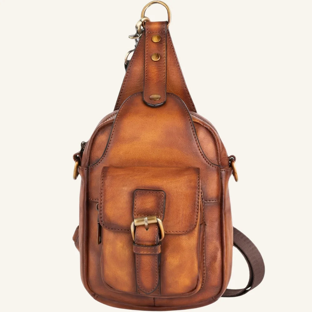 sac bandoulière homme cuir camel vintage