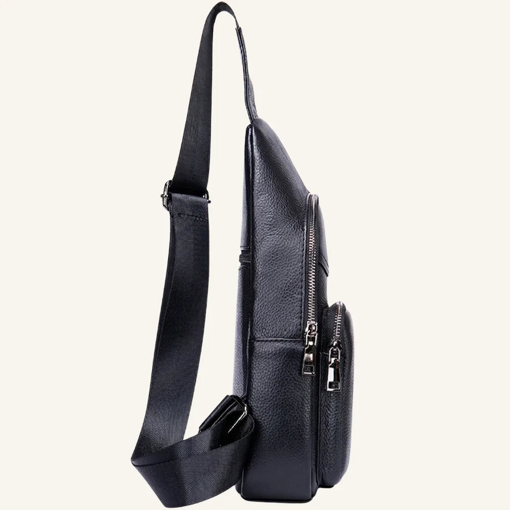 sac bandoulière homme cuir noir côté