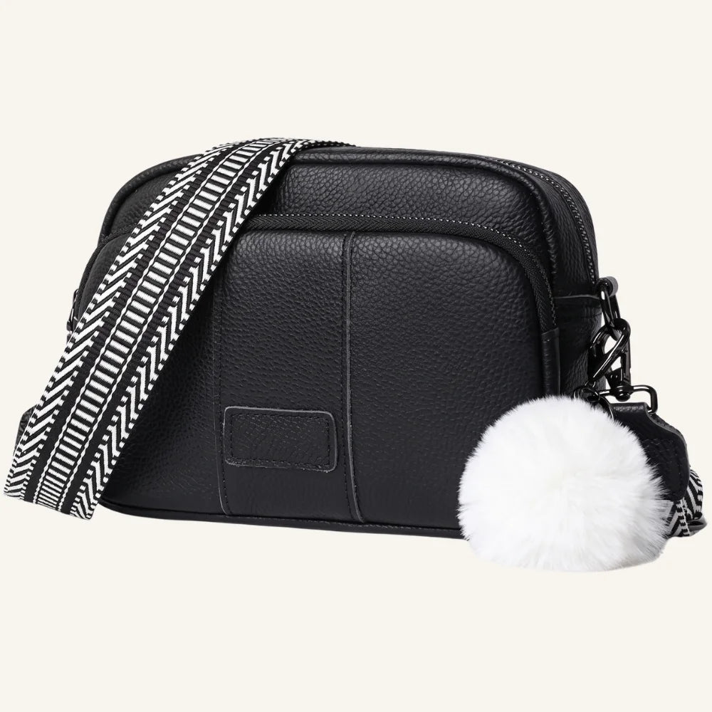 sac en bandoulière cuir et pompon