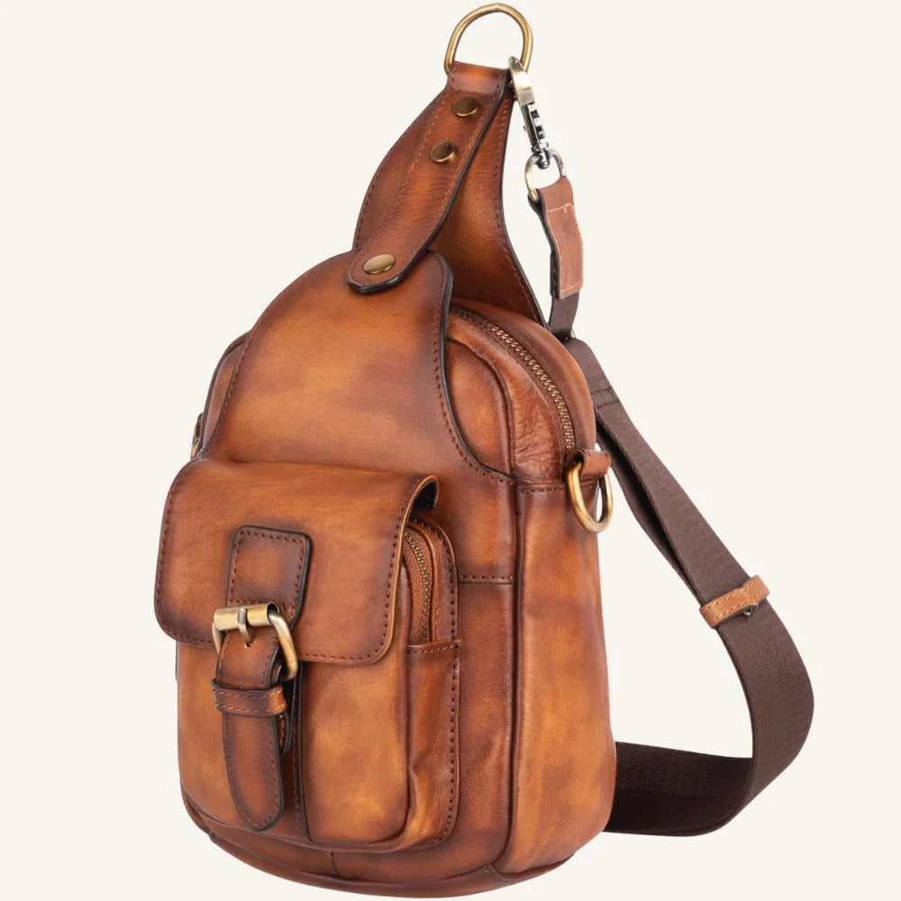 sac en bandoulière homme cuir camel vintage