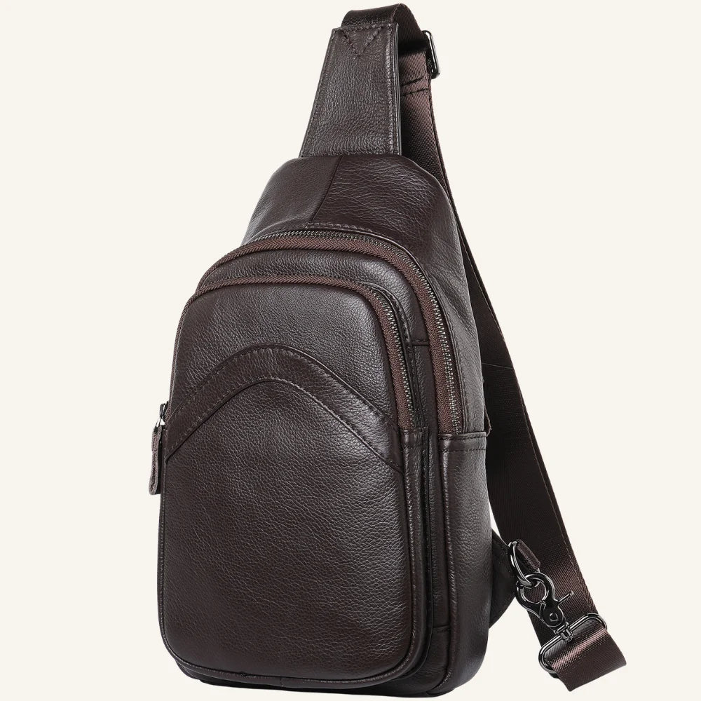 sac en bandoulière homme cuir grainé marron