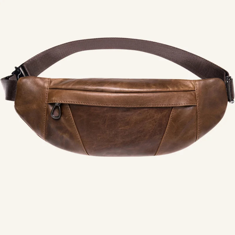 sac forme banane cuir marron